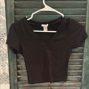 Bozzolo Black Fitted Crop T-Shirt Short Sleeve